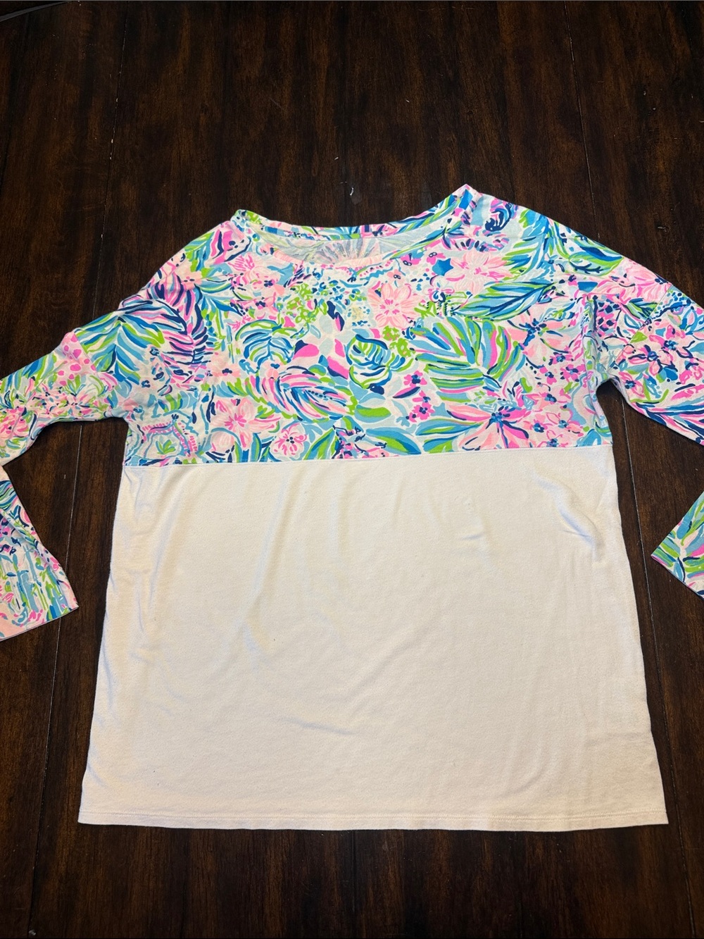 Lilly Pulitzer Pink & Green Floral Colorblock Long Sleeve Top